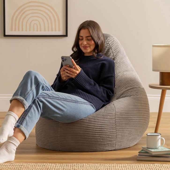 Cloudy Cord Zitzak Stoel - Grijs, Huis en Inrichting, Zitzakken, Verzenden