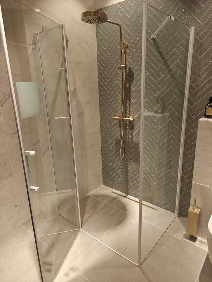 Douchecabine 120x90cm helder glas, mat wit profiel - 0026, Doe-het-zelf en Verbouw, Sanitair, Douche, Nieuw, Glas, Ophalen