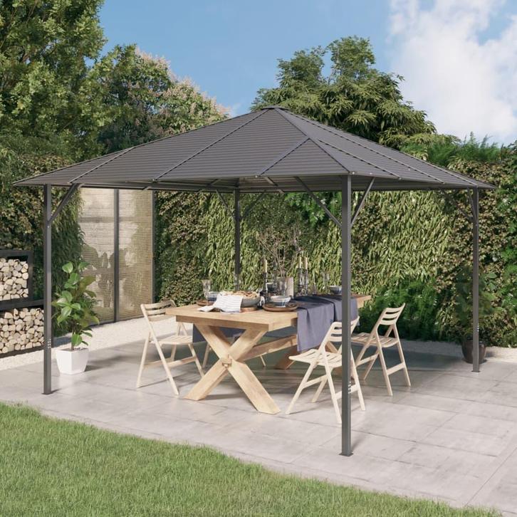 vidaXL Prieel met dak 3x3 m antracietkleurig, Tuin en Terras, Partytenten, Nieuw, Verzenden