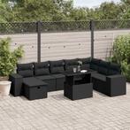 vidaXL 9-delige Loungeset met kussens poly rattan zwart, Verzenden, Nieuw, Rotan, Loungeset