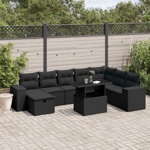 vidaXL 9-delige Loungeset met kussens poly rattan zwart, Tuin en Terras, Tuinsets en Loungesets, Loungeset, Nieuw, Rotan, Verzenden