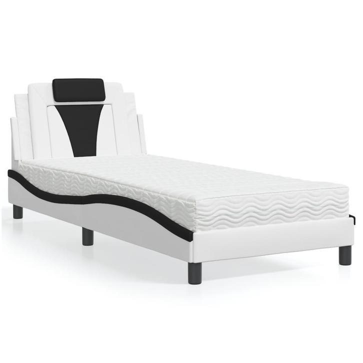 vidaXL Bed Viana met matras kunstleer wit en zwart 90x190, Huis en Inrichting, Slaapkamer | Bedden, 90 cm, 190 cm of minder, Wit