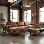 Leren hoekbank Match - 2.5-zits arm rechts + Longchair arm, 250 tot 300 cm, Bohemian, Industrieel, Modern, Scandinavisch, Hoekbank