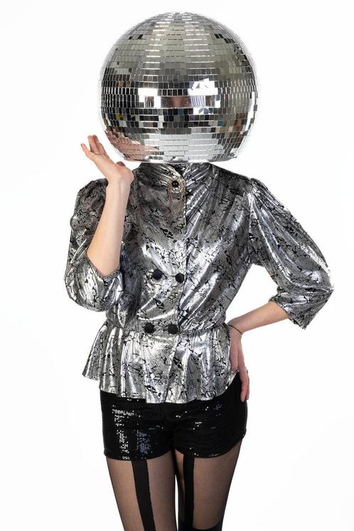Discobal Hoofd Volwassenen 40 cm Disco Head Spiegeltjes Zilv, Hobby en Vrije tijd, Feestartikelen, Carnaval, Feestartikel, Nieuw