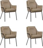 Set van 4 Taupe leren industriële design eetkamerstoelen - G, Overige kleuren, Nieuw, Leer, Ophalen of Verzenden