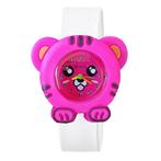 Fako® - Kinderhorloge - Slap On Mini - Tijger - Fuchsia/Wit, Nieuw, Verzenden