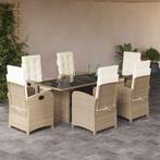 vidaXL 7-delige Tuinset met kussens poly rattan beige, 6 zitplaatsen, Nieuw, Tuinset, Verzenden