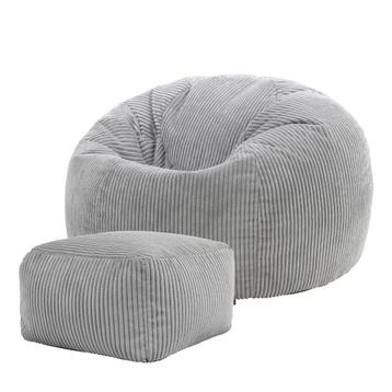 Cloudy Zitzak Corduroy + Poef - Lichtgrijs beschikbaar voor biedingen