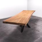 Boomstamtafel, Eettafel 280x96 massief hardhout, metaalpoot, 200 cm of meer, 50 tot 100 cm, Nieuw, Robuust Modern