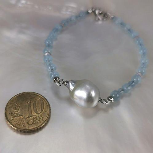 Zonder Minimumprijs - Armband Zilver Parel - Aquamarijn -, Sieraden, Tassen en Uiterlijk, Armbanden