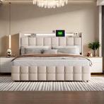 Gestoffeerd Tweepersoonsbed met LED, Lades en USB Poorten, Verzenden, Nieuw