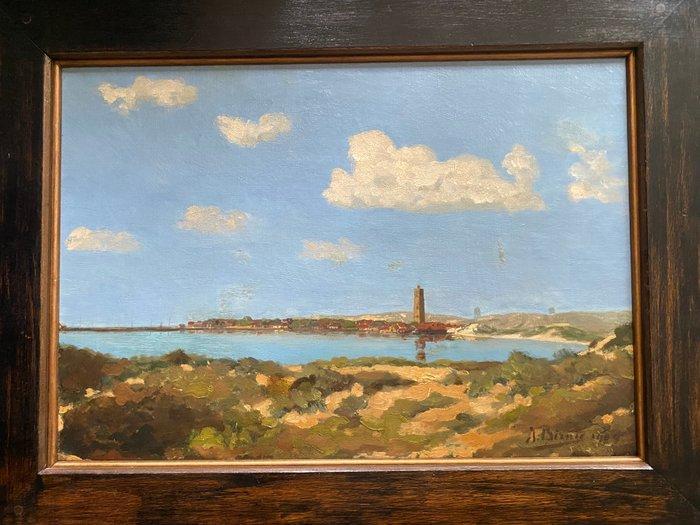 J.Birnie (XX) - Kustgezicht met vuurtoren, Antiek en Kunst, Kunst | Schilderijen | Klassiek