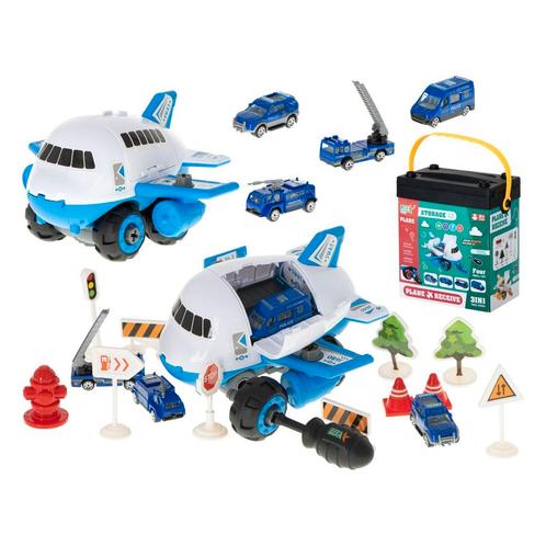 Politie vliegtuig transporter Met 4 Autos Blauw -, Kinderen en Baby's, Speelgoed | Actiefiguren, Ophalen of Verzenden
