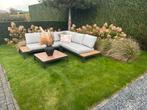 Prachtige hoekloungeset met hout look in perfecte staat!!, 6 zitplaatsen, Aluminium, Zo goed als nieuw, Loungeset