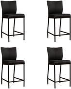 Set van 4 Zwarte leren moderne barkrukken - poot vierkant zw, Overige kleuren, Nieuw, Leer, Ophalen of Verzenden