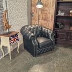Chesterfield Charlston Fauteuil -  Matt zwart, Huis en Inrichting, Fauteuils, Ophalen, 100 tot 125 cm, Klassiek, Leer