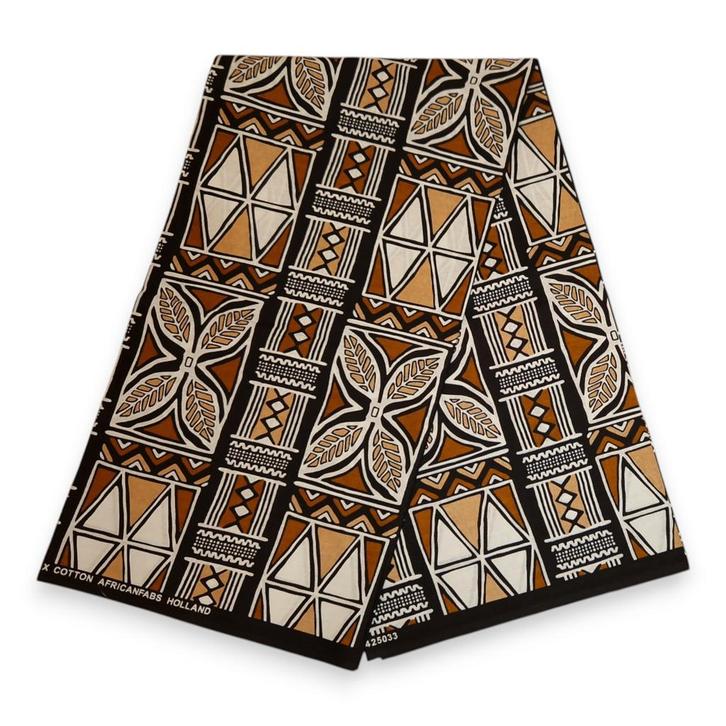 Afrikaanse print stof - Bruin en wit Bogolan Symbols - 100%, Hobby en Vrije tijd, Stoffen en Lappen, Nieuw, Ophalen of Verzenden