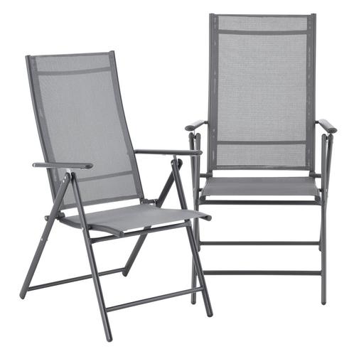 Tuinstoel Kalamata set van 2 opvouwbaar lichtgrijs en donker, Huis en Inrichting, Stoelen, Nieuw, Verzenden