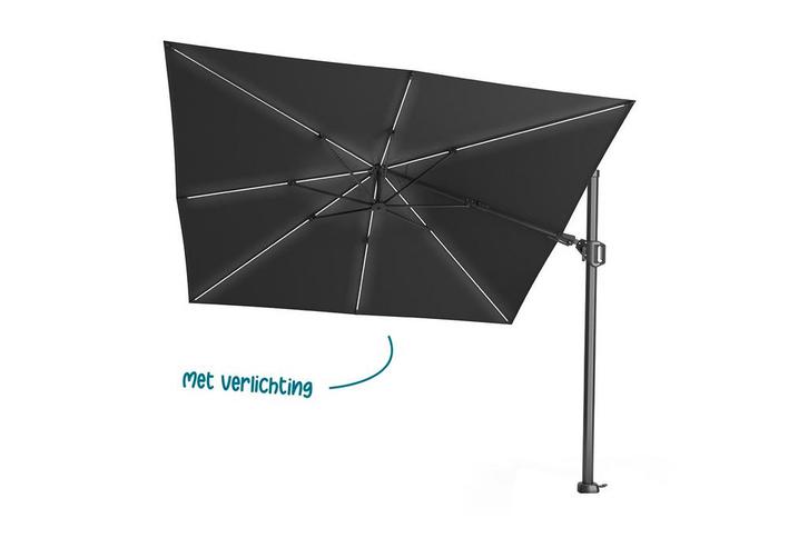 Platinum Challenger Zweefparasol T2 Premium Glow 3x3 m. -, Tuin en Terras, Parasols, Zweefparasol, Nieuw, Kantelbaar, Verzenden