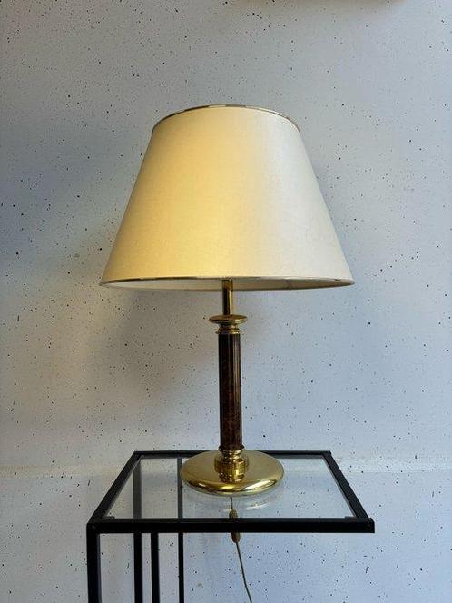 Tafellamp - Messingen Lamp met Bruin Camouflage Design -, Antiek en Kunst, Curiosa en Brocante