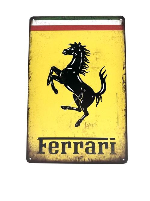 Metalen Wandbord - Ferrari - Geel - Italie - Paard, Huis en Inrichting, Woonaccessoires | Wanddecoraties, Ophalen of Verzenden