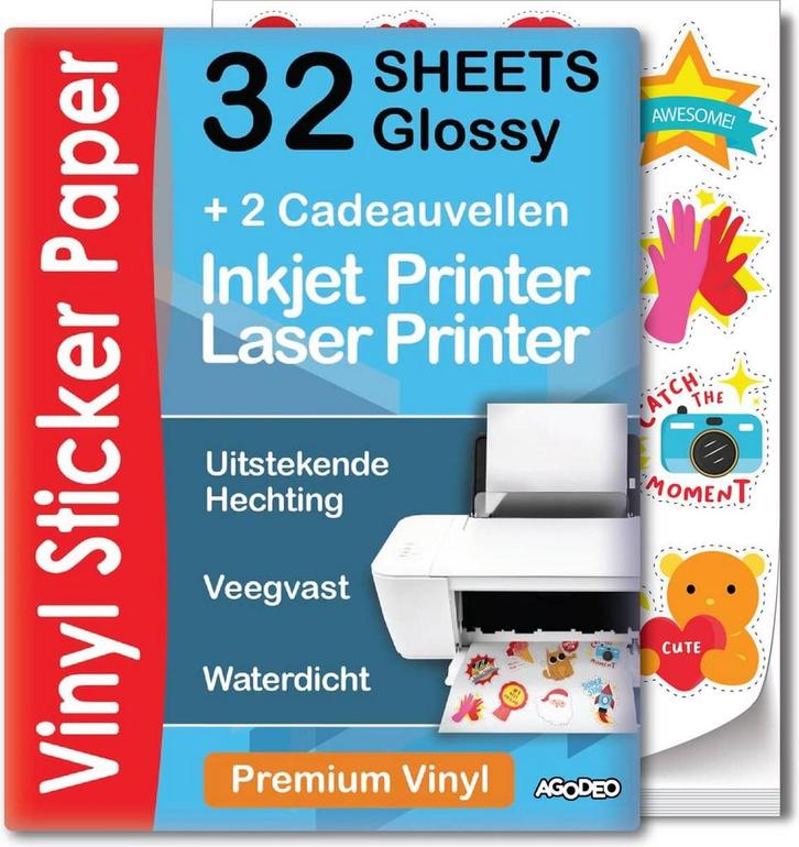 32 Glossy Vinyl Stickervellen A4 - Stickerpapier Voor, Computers en Software, Printers, Nieuw, Ophalen of Verzenden