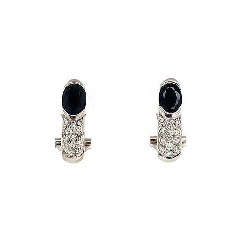 Witgouden oorclips met diamant en saffier 14 krt, Sieraden, Tassen en Uiterlijk, Oorbellen, Zo goed als nieuw, Goud, Verzenden