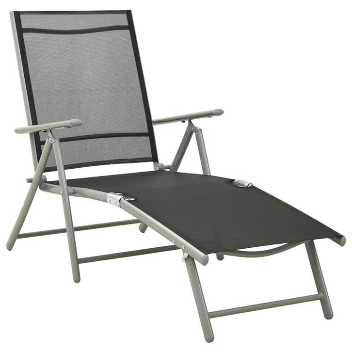Zwart Ligbed Inklapbaar Textileen - Retourdeal, Tuin en Terras, Ligbedden, Nieuw, Aluminium, Ophalen of Verzenden