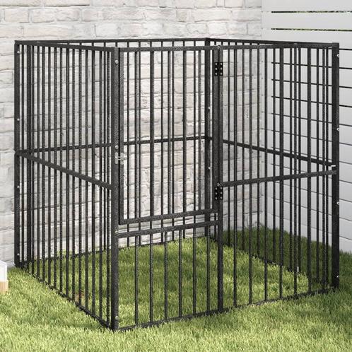 vidaXL Hondenkennel 4 panelen gepoedercoat staal zwart, Dieren en Toebehoren, Hondenhokken, Nieuw, Verzenden