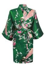 KIMU® Kimono Donkergroen Kort M-L Yukata Satijn Boven de Kni, Nieuw, Carnaval, Maat 38/40 (M), Ophalen of Verzenden