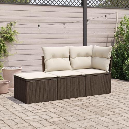 vidaXL 3-delige Loungeset met kussens poly rattan bruin, Tuin en Terras, Tuinsets en Loungesets, Loungeset, Nieuw, Rotan, Verzenden
