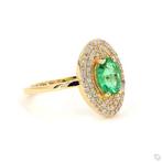 Statement ring - 14 karaat Geel goud - 0.89ct. tw. Smaragd -, Sieraden, Tassen en Uiterlijk, Antieke sieraden