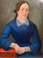 J. Hert (XIX) - Jonge vrouw met kanten-blauw kleed., Antiek en Kunst, Kunst | Schilderijen | Klassiek