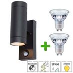 Buitenlamp met sensor Samos + 2x LED spot GU10 Philips, Verzenden, Minder dan 50 watt, Wandlamp, Nieuw