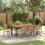 vidaXL Tuin Eetset 9 pcs Grijs en Natuurlijk Teak poly, Tuin en Terras, Verzenden, Nieuw, Rotan