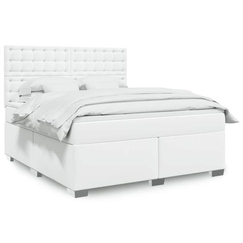 vidaXL Boxspring met matras kunstleer wit 180x200 cm, Huis en Inrichting, Slaapkamer | Bedden, 80 cm, 200 cm, Wit, Eenpersoons