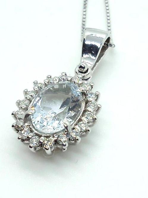 Zonder Minimumprijs - Hanger - 18 karaat Witgoud Aquamarijn, Sieraden, Tassen en Uiterlijk, Antieke sieraden