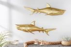 Maritieme set van 2 wanddecoratie HAIE 68cm goud metalen, Huis en Inrichting, Woonaccessoires | Overige, Ophalen of Verzenden