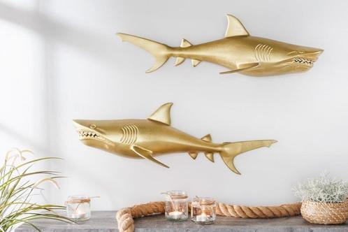 Maritieme set van 2 wanddecoratie HAIE 68cm goud metalen, Huis en Inrichting, Woonaccessoires | Overige, Ophalen of Verzenden