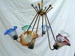 Plafondlamp - Chandelier met zes armen - Glas, Messing,, Antiek en Kunst, Antiek | Lampen