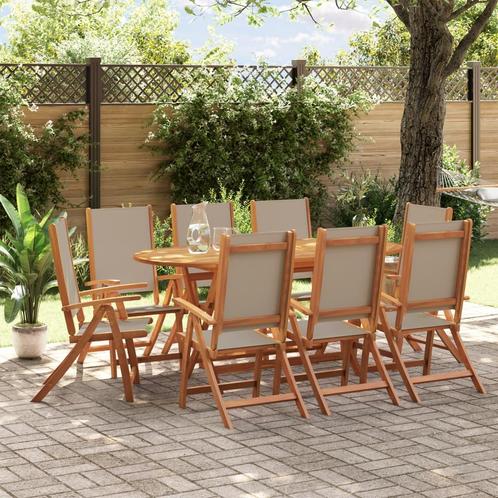 vidaXL 9-delige Tuinset massief acaciahout en textileen, Tuin en Terras, Tuinsets en Loungesets, Tuinset, Nieuw, 8 zitplaatsen