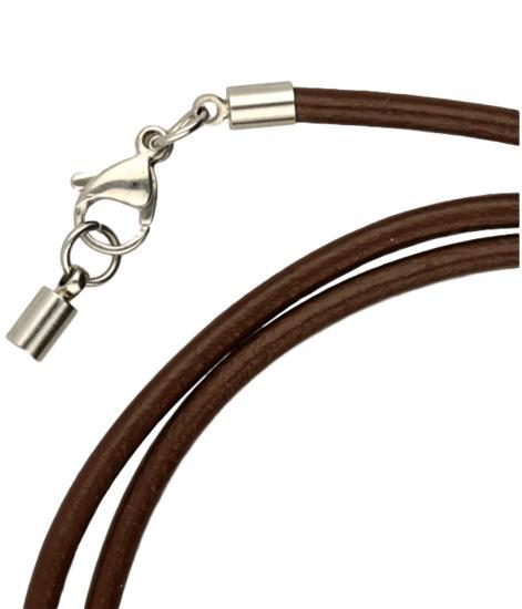 Leren bruine ketting - dikte 3,0 met rvs sluiting 50 cm en i, Sieraden, Tassen en Uiterlijk, Kettingen, Nieuw, Verzenden