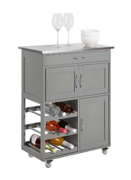 Lichtgrijze Keukentrolley met RVS Blad, Lade en Kast – 87 cm, Huis en Inrichting, Keuken | Keukenelementen, Nieuw, Verzenden