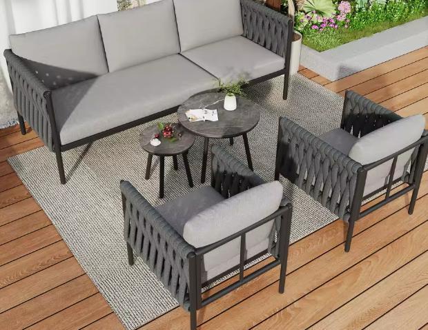 Luxe Lounge Set met Marmerlook: Bank, 2 Fauteuilsen Salontaf, Tuin en Terras, Tuinbanken, Nieuw, Verzenden