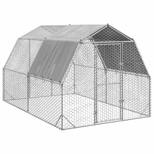 vidaXL Kippenren met dak 2,5x4x2,25 m gegalvaniseerd staal, Dieren en Toebehoren, Knaagdieren en Konijnen | Hokken en Kooien, Nieuw