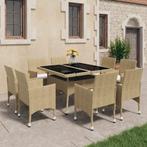 vidaXL 9-delige Tuinset poly rattan en glas beige, Tuin en Terras, Verzenden, Nieuw, Rotan, Tuinset