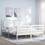 vidaXL Bedframe met hoofdbord massief hout wit 160x200 cm, Huis en Inrichting, Slaapkamer | Bedden, Verzenden, Wit, 200 cm, 160 cm