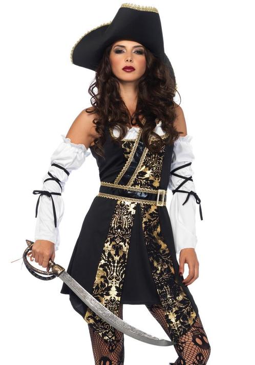Piraten Kostuum Zwart/Goud Deluxe, Kleding | Dames, Carnavalskleding en Feestkleding, Nieuw, Ophalen of Verzenden