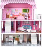 Houten Poppenhuis - Met meubels – Speelhuis - Roze, Verzenden, Zo goed als nieuw