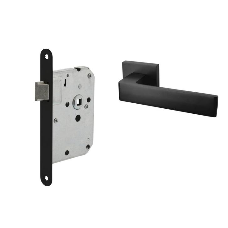 Deurbeslag set loopslot en deurklink Nova21 geveerd zwart, Doe-het-zelf en Verbouw, Hang- en Sluitwerk, Klink of Kruk, Nieuw, Overige materialen